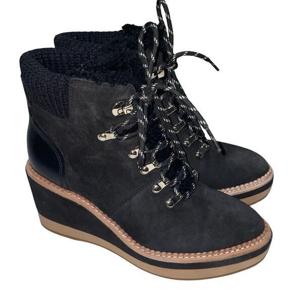 Kate Spade WILLOW Black Nubuck Leather Wedge Ankle Boots    Size: 6B - Picture 1 of 8